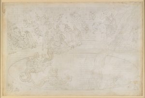 A Divina Comédia, Inferno XVII. Virgílio e Dante no sétimo círculo do Inferno, 3.ª faixa: os que violaram a ordem divina no deserto de chamas, castigo dos usurários; descida às profundezas nas costas de Gerião de Sandro Botticelli