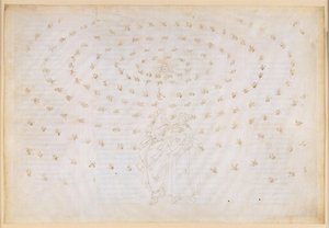 A Divina Comédia, Paraíso XXIV. Oitava Esfera (Céu das Estrelas Fixas): Beatriz pede a São Pedro que ponha à prova o seu discípulo na verdadeira fé, a primeira virtude teológica; a profissão de fé de Dante de Sandro Botticelli