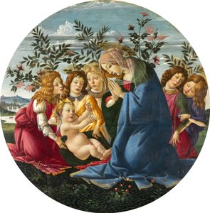 Madonna adorando a criança com cinco anjos de Sandro Botticelli