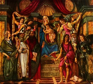 Madonna Entronizada com Seis Santos, 1483, 1937. de Sandro Botticelli