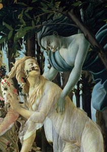 Primavera: Detalhe da Zephyr e Flora tempera no painel de Sandro Botticelli