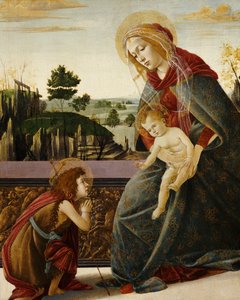 A Madonna e a criança com o jovem São João Batista em uma paisagem de Sandro Botticelli