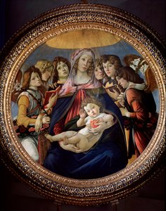 A Virgem com o Menino e os Seis Anjos disseram Madonna della Melagrana ou Melograno de Sandro Botticelli