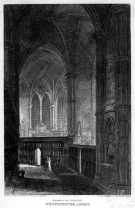 Entrada para o corredor sul, Abadia de Westminster, Londres, 1816.