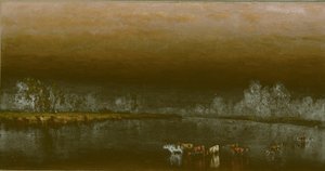 Vacas numa lagoa ao pôr do sol de Sanford Robinson Gifford