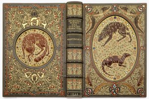 Encadernação ornamental com joias e pedras retratando vários animais de Sangorski and Sutcliffe