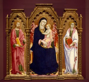Madonna e a criança com os Santos James Major e John the Evangelist, retábulo de Sano di Pietro