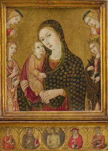 Madonna e criança com o Cristo Morto, Santos Agnes e Catarina de Alexandria ... ca. 1470-80. de Sano di Pietro