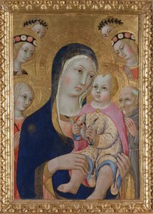 Madonna com criança, Santos Apolônia e Bernardino e quatro anjos, ca 1460 de Sano di Pietro