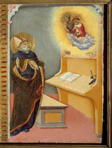 Aparição de São Jerônimo e São João Batista a Santo Agostinho de Hipona (Aurelius Augustinus), ou Santo Agostinho (354-430) filósofo e teólogo cristão. Em 395, ele entrou em conflito com São Jerônimo de Stridon por causa da tradução do livro de São Jerônim