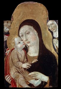 A Virgem e o Menino com Santos. Pintura de Sano di Pietro (1406-1481). Têmpera sobre madeira, 43 x 27 cm. Escola de Siena, arte gótica italiana. Museu Pushkin de Belas Artes, Moscou. ©FineArtImage/Leemage de Sano di also Ansano di Pietro di Mencio Pietro