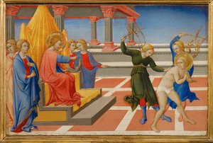 São Jerónimo sonha que Cristo ordena a sua flagelação por dois anjos ... de Sano di also Ansano di Pietro di Mencio Pietro