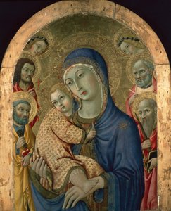 A Madona e o Menino com Santos e Anjos (tempera no painel) de Sano di also Ansano di Pietro di Mencio Pietro