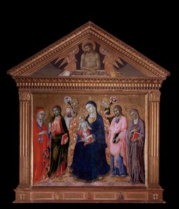 Virgem e Criança com os Santos Tiago, Filipe, Ana e Maria Madalena - óleo sobre madeira de Sano di also Ansano di Pietro di Mencio Pietro