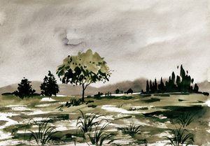 Paisagem campestre em aguarela de Santhosh ch