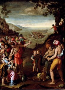 A Passagem do Mar Vermelho O povo hebreu, fugindo do Egito, atravessa o Mar Vermelho, guiado por Moisés. Pintura de Santi di Tito (1536-1603) Florença, Gabinete de François I, Palazzo Vecchio