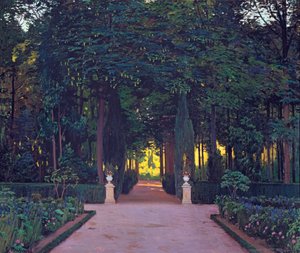 Jardins em Aranjuez, por Rusinol, Santiago (1861-1931). Óleo sobre tela, ca. 1899. Dimensões: 117x139 cm. Ablo Coleccion