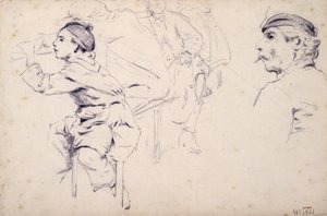 Estudo de crianças e figuras de homens de Santiago Rusiñol
