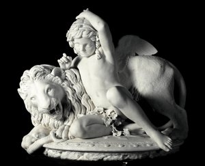 Amor Dominando a Escultura de mármore Força de Santo Varni (1807-1885) 1865. Dim. 85x90x62 cm Da coleção do Príncipe Odon di savoia. Genes, Galleria d