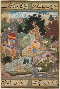 Layla e Majnun no deserto com animais, de um Khamsa Quintet..., c. 1590-1600. de Sanwalah