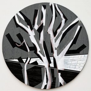 Twixt Heaven & Earth XVII-B (acrílico sobre tábua circular) de Sara Hayward