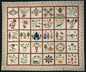 Cobertura de cama conhecida como Album Quilt de Sarah Ann Wilson