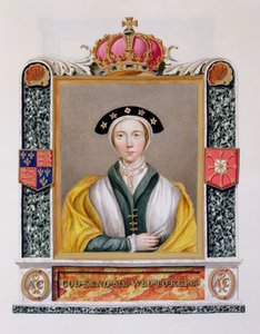Retrato de Ana de Cleves (1515-1557) IV Rainha de Henrique VIII de &39;Memórias do Tribunal da Rainha Elizabeth&39;, publicado em 1825 (wc e guache sobre papel)