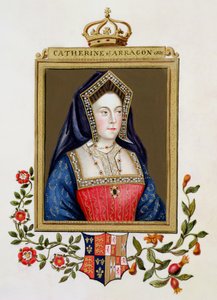 Retrato de Catarina de Aragão (1485-1536) 1ª Rainha de Henrique VIII de &39;Memórias do Tribunal da Rainha Elizabeth&39;, publicado em 1825 (wc e guache sobre papel)