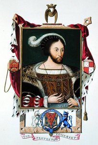 Retrato de Edward Seymour (c.1506-52) Lord Protector de Edward VI e Duque de Somerset de "Memórias da Corte da Rainha Isabel", publicado em 1825 (aguarela e guache em papel) de Sarah Countess of Essex