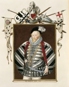 Retrato de Sir Henry Lee (1530-1610) de &39;Memórias do Tribunal da Rainha Elizabeth&39;, publicado em 1825 em papel