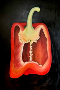 Meio pimento vermelho, 2024 (óleo sobre tela) de Sarah Thompson-Engels