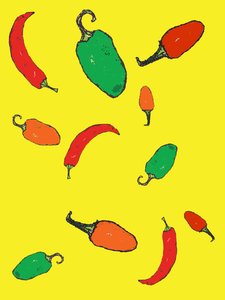 Chillies 2012 (monoimpressão com tintas) de Sarah Thompson Engels