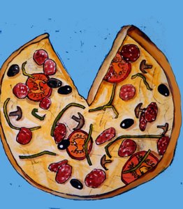 Pizza,2017,(monoprint com tintas) de Sarah Thompson Engels