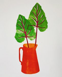 Jarro vermelho com folhas