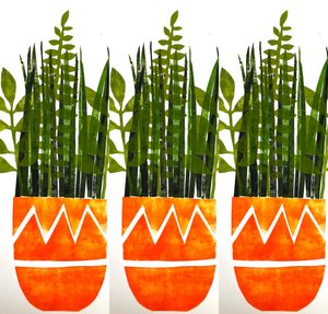 Três vasos cor de laranja, 2021 (monoprint) de Sarah Thompson Engels