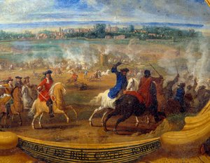 As Ações de Luís II Príncipe de Bourbon Conde (Bourbon-Conde) conhecido como Grand Conde (1621-1686), Batalha do Conde Brie Robert Detail, Pintura do Salvador Le Conte (Leconte, Le Comte, Lecomte) (1659-1694) Chantilly do século XVII, Musee Conde