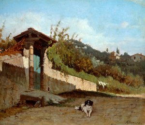 Pórtico da vila toscana, de Francesco Saverio Altamura (1826-1897), óleo sobre tela, 23x27 cm.