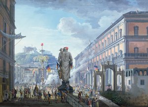 O Palazzo Reale, no momento em que a árvore da liberdade foi cortada e as tropas em massa foram dirigidas pelos ingleses em 1799, 1800