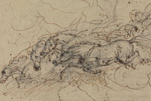 Quatro cavalos a galopar: (?) um estudo mitológico, possivelmente para a Carruagem de Phaeton de Sawrey Gilpin