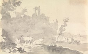 Paisagem com vacas em primeiro plano de Sawrey Gilpin