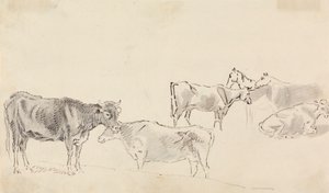 Estudo do gado com cavalos como pano de fundo de Sawrey Gilpin