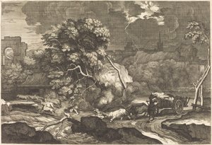Paisagem com um carroceiro assustado de Sébastien Bourdon