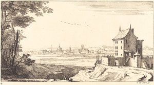 Paisagem com cidade à distância