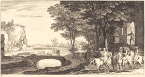 Paisagem com cavaleiros e ponte