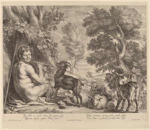Pan tocando flauta de Schelte Adams Bolswert after Jacob Jordaens