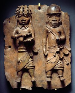 Placa de Benin, ritual para reforçar o poder místico do Oba, Nigéria (latão)