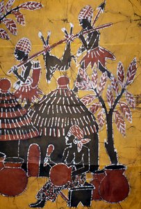 Pano feito com a técnica batik, artesanato togolês de School African