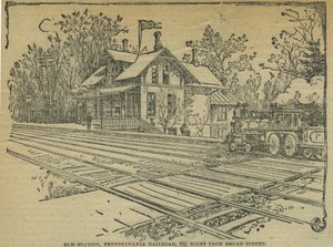 Elm Station, West Philadelphia, Pennsylvania Railroad, EUA (Litho) de School American