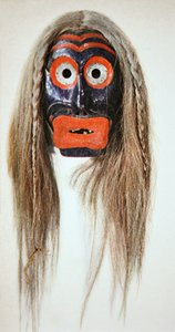 Máscara Iroquois (madeira e cabelo)