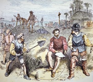 A fundação de Santo Agostinho na Flórida pelos espanhóis em 1565 (cor litho)